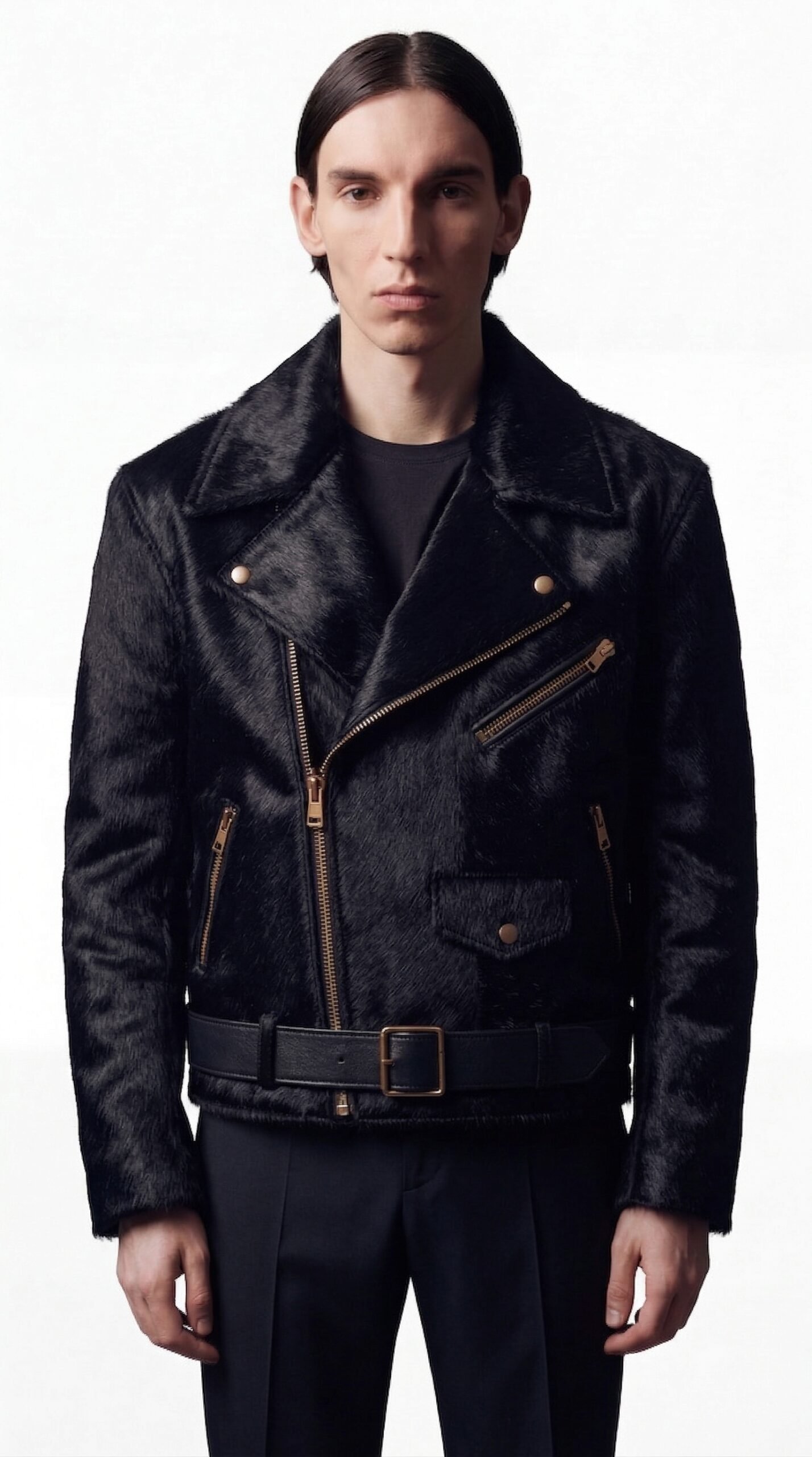 V 89 — Sculptural Hair Leather Biker Jacket